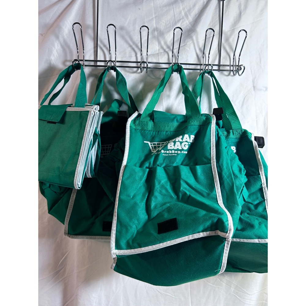 Grab Bag Reusable Shopping Bag 2pc Set Green Cart Clip Totes Women